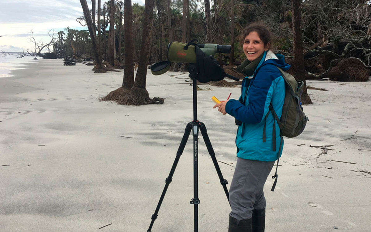 Abby Sterling, Manomet Shorebird Biologist and ISS Coordinator, conducting surveys on the Georgia coast